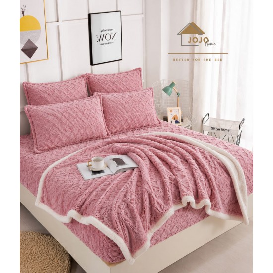 Set 6 Piese, Pătură cu Blăniță, Cearșaf cu Elastic și 4 Fețe de Pernă, Roz, SPH-008 Set Patura cu Blanita cu Ceasaf cu ELASTIC plus 2 Fete de Perna