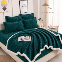 Set 6 Piese Pătură Cocolino cu Blăniță, Cearșaf cu Elastic și 4 Fețe de Pernă – Verde Smarald, SPH-010