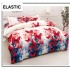 Set Lenjerie Pat Dublu Bumbac Satinat 4 Piese cu Cearșaf cu Elastic – Model Fluturi Roșii, LES-078