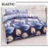 Set Lenjerie Pat Dublu Bumbac Satinat 4 Piese cu Cearșaf cu Elastic – Model Frunze Albastre, LES-081