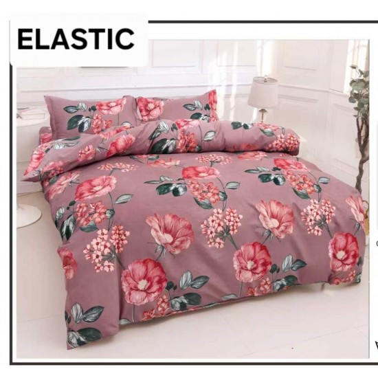 Set Lenjerie Pat Dublu Bumbac Satinat 4 Piese cu Cearșaf cu Elastic – Model Floral Roz Vintage, LES-084 3 lenjerii la 199 lei