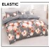 Set Lenjerie Pat Dublu Bumbac Satinat 4 Piese cu Cearșaf cu Elastic – Model Flori Elegante pe Gri, LES-087