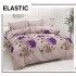 Set Lenjerie Pat Dublu Bumbac Satinat 4 Piese cu Cearșaf cu Elastic – Model Flori Mov Elegante, LES-088