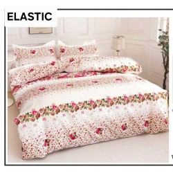 Set Lenjerie Pat Dublu Bumbac Satinat 4 Piese cu Cearșaf cu Elastic – Model Trandafiri Roz Vintage, LES-089