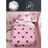 Lenjerie Bumbac Finet Superior 4 Piese Pat 1 Persoană cu Cearșaf cu Elastic – Model Inimi Negre, Roz, YEM-002