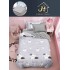 Lenjerie Bumbac Finet Superior 4 Piese Pat 1 Persoană cu Cearșaf cu Elastic – Model Steluțe și Norișori, Gri, YEM-005