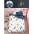 Lenjerie Bumbac Finet Superior 4 Piese Pat 1 Persoană cu Cearșaf cu Elastic – Model Pene, Alb-Bleumarin, YEM-007