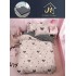 Lenjerie Bumbac Finet Superior 4 Piese Pat 1 Persoană cu Cearșaf cu Elastic – Model Inimi, Bej-Gri, YEM-008