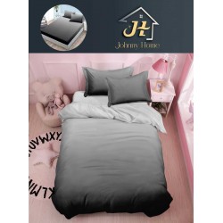 Lenjerie Bumbac Finet Superior 4 Piese Pat 1 Persoană cu Cearșaf cu Elastic – Model Degrade, Gri-Negru, YEM-011