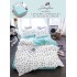 Lenjerie Bumbac Finet Superior 4 Piese Pat 1 Persoană cu Cearșaf cu Elastic – Model Triunghiuri, Alb-Turcoaz, YEM-012