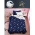 Lenjerie Bumbac Finet Superior 4 Piese Pat 1 Persoană cu Cearșaf cu Elastic – Model Stele, Bleumarin-Alb, YEM-014