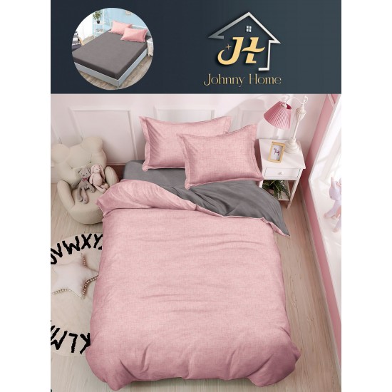 Lenjerie Bumbac Finet Superior 4 Piese Pat 1 Persoană cu Cearșaf cu Elastic – Model Uni, Roz Pudrat și Gri, YEM-015 Oferta Trio Mix 199
