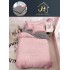 Lenjerie Bumbac Finet Superior 4 Piese Pat 1 Persoană cu Cearșaf cu Elastic – Model Uni, Roz Pudrat și Gri, YEM-015