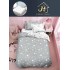 Lenjerie Bumbac Finet Superior 4 Piese Pat 1 Persoană cu Cearșaf cu Elastic – Model Steluțe, Gri și Alb, YEM-016