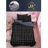 Lenjerie Bumbac Finet Superior 4 Piese Pat 1 Persoană cu Cearșaf cu Elastic – Model Carouri, Negru și Alb, YEM-017