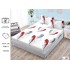 Cearșaf cu Elastic Bumbac Satinat 180x200 cm + 2 Fețe de Pernă – Model Pene Decorative, Alb cu Roșu și Gri, OHT-005