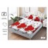 Cearșaf cu Elastic Bumbac Satinat 180x200 cm + 2 Fețe de Pernă – Model Trandafiri Roșii, Alb, OHT-009