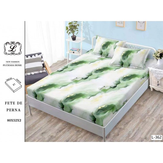 Cearșaf cu Elastic Bumbac Satinat 180x200 cm + 2 Fețe de Pernă – Model Marmură Verde, OHT-038 3 huse la 159 lei