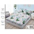 Cearșaf cu Elastic Bumbac Satinat 180x200 cm + 2 Fețe de Pernă – Model Pietricele cu Fluturi Albastru-Verde, OHT-039