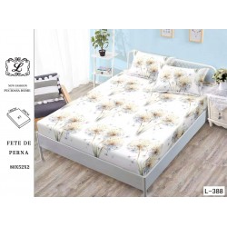 Cearșaf cu Elastic Bumbac Satinat 180x200 cm + 2 Fețe de Pernă – Model Păpădii Albe, OHT-040