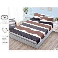 Cearșaf cu Elastic Bumbac Satinat 180x200 cm + 2 Fețe de Pernă – Model Modern Maro, Negru și Alb, OHT-090