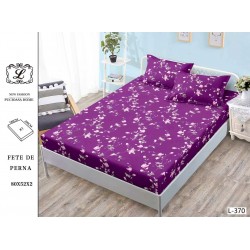 Cearșaf cu Elastic Bumbac Satinat 180x200 cm + 2 Fețe de Pernă – Model Floral Mov, OHT-093