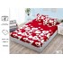 Cearșaf cu Elastic Bumbac Satinat 180x200 cm + 2 Fețe de Pernă – Model Inimi Albe pe Fundal Roșu, OHT-098