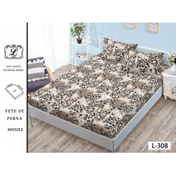 Cearșaf cu Elastic Bumbac Satinat 180x200 cm + 2 Fețe de Pernă – Model Animal Print Bej, Maro și Negru, OHT-102