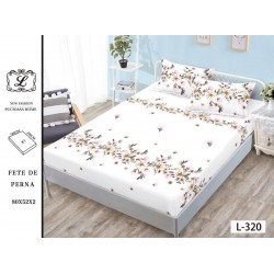 Cearșaf cu Elastic Bumbac Satinat 180x200 cm + 2 Fețe de Pernă – Model Floral Alb Elegant, OHT-106