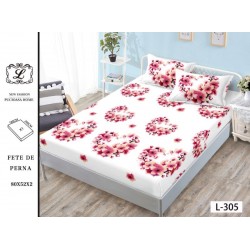 Cearșaf cu Elastic Bumbac Satinat 180x200 cm + 2 Fețe de Pernă – Model Inimi Florale Roz, OHT-107