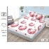 Cearșaf cu Elastic Bumbac Satinat 180x200 cm + 2 Fețe de Pernă – Model Inimi Florale Roz, OHT-107