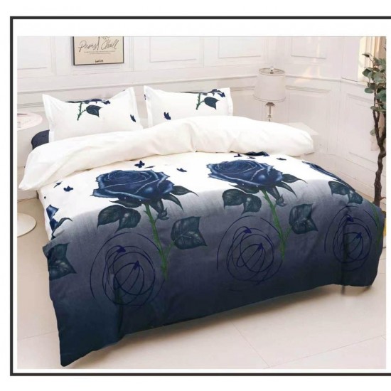 Set Pilotă Matlasată 185x230 cm + Cearșaf cu Elastic 180x200 cm + 2 Fețe de Pernă 50x70 cm – Trandafiri Albaștri, PPL-001 Pilote Matlasate