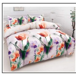 Set Pilotă Matlasată 185x230 cm + Cearșaf cu Elastic 180x200 cm + 2 Fețe de Pernă 50x70 cm – Flori Multicolore, PPL-022
