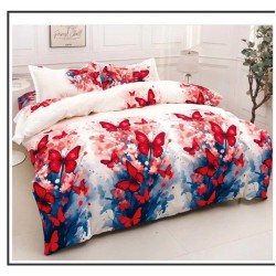Set Pilotă Matlasată 185x230 cm + Cearșaf cu Elastic 180x200 cm + 2 Fețe de Pernă 50x70 cm – Fluturi și Flori, PPL-025