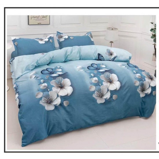 Set Pilotă Matlasată 185x230 cm + Cearșaf cu Elastic 180x200 cm + 2 Fețe de Pernă 50x70 cm – Fluturi și Flori, PPL-026 Pilote Matlasate