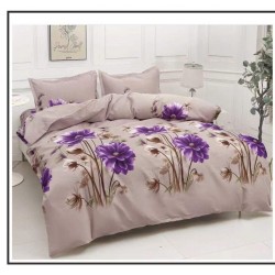Set Pilotă Matlasată 185x230 cm + Cearșaf cu Elastic 180x200 cm + 2 Fețe de Pernă 50x70 cm – Flori Mov, PPL-031