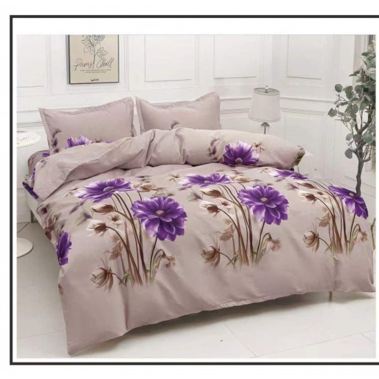 Set Pilotă Matlasată 185x230 cm + Cearșaf cu Elastic 180x200 cm + 2 Fețe de Pernă 50x70 cm – Flori Mov, PPL-031 Pilote Matlasate