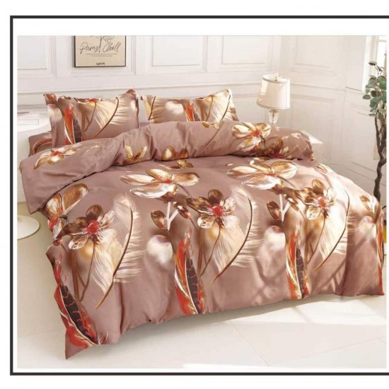 Set Pilotă Matlasată 185x230 cm + Cearșaf cu Elastic 180x200 cm + 2 Fețe de Pernă 50x70 cm – Flori Bej, PPL-033 Pilote Matlasate