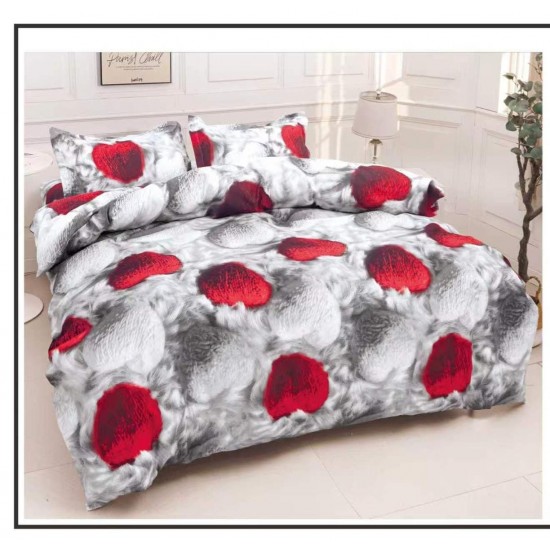 Set Pilotă Matlasată 185x230 cm + Cearșaf cu Elastic 180x200 cm + 2 Fețe de Pernă 50x70 cm – Inimi Roșii, PPL-034 Pilote Matlasate