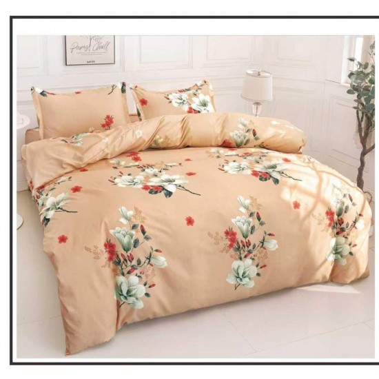 Set Pilotă Matlasată 185x230 cm + Cearșaf cu Elastic 180x200 cm + 2 Fețe de Pernă 50x70 cm – Flori Bej, PPL-036 Pilote Matlasate