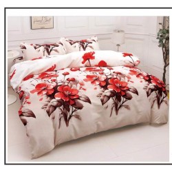 Set Pilotă Matlasată 185x230 cm + Cearșaf cu Elastic 180x200 cm + 2 Fețe de Pernă 50x70 cm – Flori Rosii, PPL-037