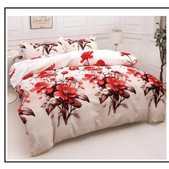 Set Pilotă Matlasată 185x230 cm + Cearșaf cu Elastic 180x200 cm + 2 Fețe de Pernă 50x70 cm – Flori Rosii, PPL-037 Pilote Matlasate