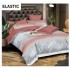 Set Lenjerie Pat Dublu Bumbac Satinat 4 Piese cu Cearșaf cu Elastic – Model Dungi Roz Pudrat și Gri, LES-096