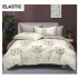 Set Lenjerie Pat Dublu Bumbac Satinat 4 Piese cu Cearșaf cu Elastic – Model Floral Crem Elegant, LES-098