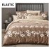 Set Lenjerie Pat Dublu Bumbac Satinat 4 Piese cu Cearșaf cu Elastic – Model Floral Bej Cappuccino, LES-099