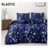 Set Lenjerie Pat Dublu Bumbac Satinat 4 Piese cu Cearșaf cu Elastic – Model Bleumarin cu Flori Albe, LES-102