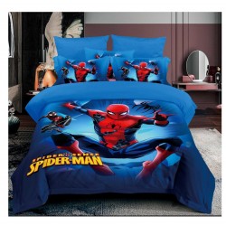 Lenjerie pat dublu, 6 piese, bumbac-finet, Albastru-Rosu, Spiderman, LCC-085