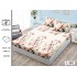 Cearșaf cu Elastic 180x200 cm din Bumbac Satinat + 2 Fețe de Pernă 50x80 cm – Model Magnolia Roz - Crem, OHT-031