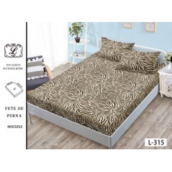 Cearșaf cu Elastic Bumbac Satinat 180x200 cm + 2 Fețe de Pernă – Model Zebra Animal Print Bej & Maro, OHT-114