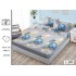Cearșaf cu Elastic Bumbac Satinat 180x200 cm + 2 Fețe de Pernă – Model Trandafiri Albaștri - Gri Perlat, OHT-119